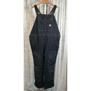 Carhartt Denim Bib Overalls Dark Wash‎ XXL / 20" Length Short Workwear Carpenter